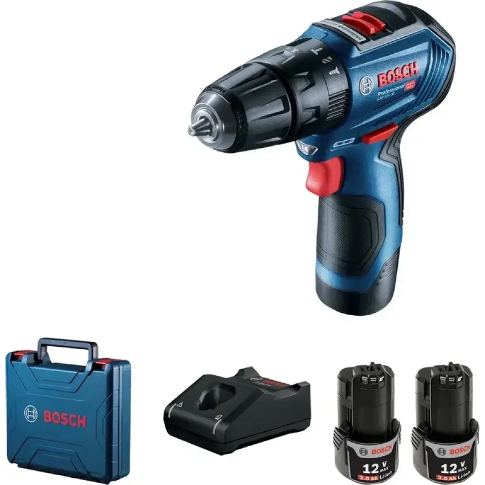 Bosch GSB 12V-30 Professional шуруповерт аккумуляторный ударный (2 x 2 Ач, ЗУ), 06019G9100